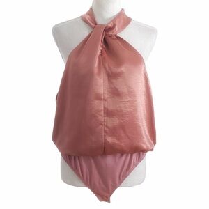Nwt REVOLVE MORE TO COME DEVON PINK SATIN HALTER CUT OUT SLEEVELESS BODYSUIT